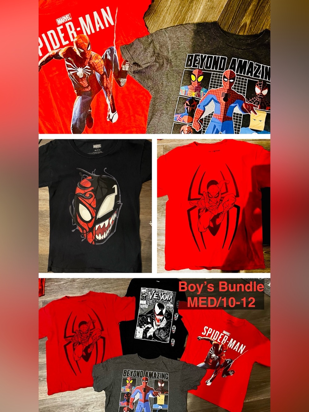 Marvel Boys Spider-Man & Venom Shirt Bundle - Red, Black, Gray